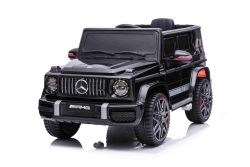 Electric ride-on car Mercedes G with high doors, black, Plastic wheels, Single seater, 12V battery, 2.4 GHz Remote controller, 2 X Engine, Rear suspension, USB/AUX input, ORIGINAL license