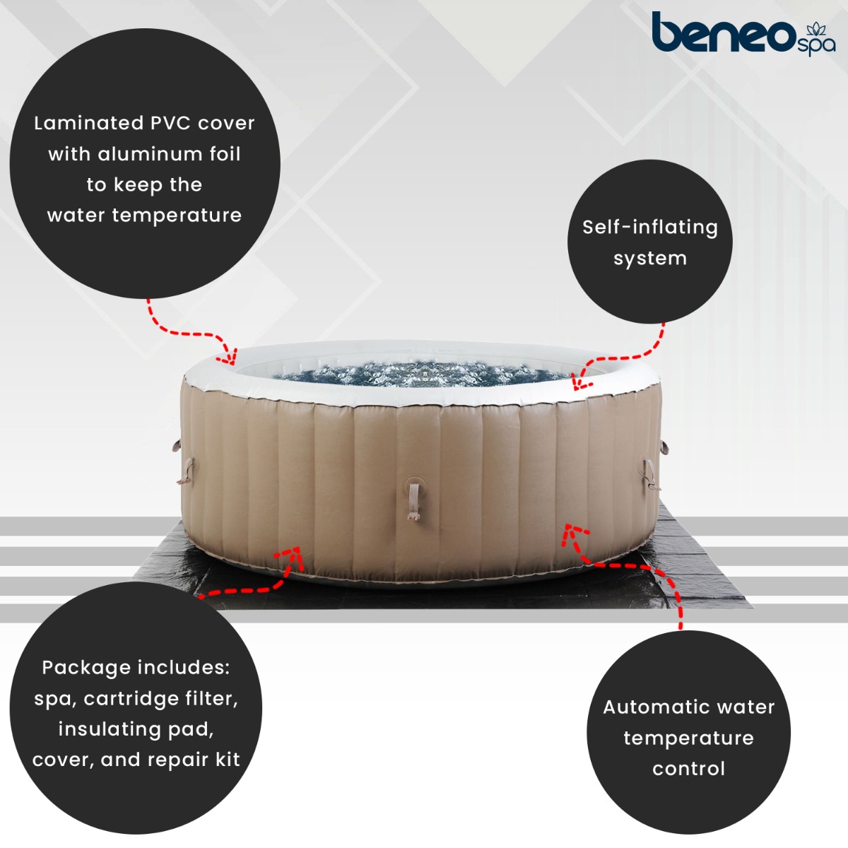 BeneoSpa NEW Portable Inflatable Bubble Spa, Hot Tube, Jacuzzi, Brown-White